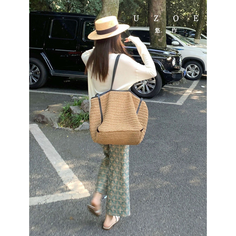 Uzoe Summer Beach Lazy Style Straw Woven Handbag Large Capacity Woven Bag Commuter Casual Tote Bag Uzoe Summer Beach Lazy Style Straw Woven Handbag Large Capacity Woven Bag Commuter Casual Tote Bag