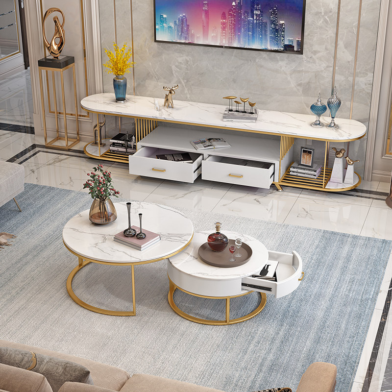 Nordic TV cabinet coffee table combination simple living room TV cabinet marble home modern small apartment TV cabinet