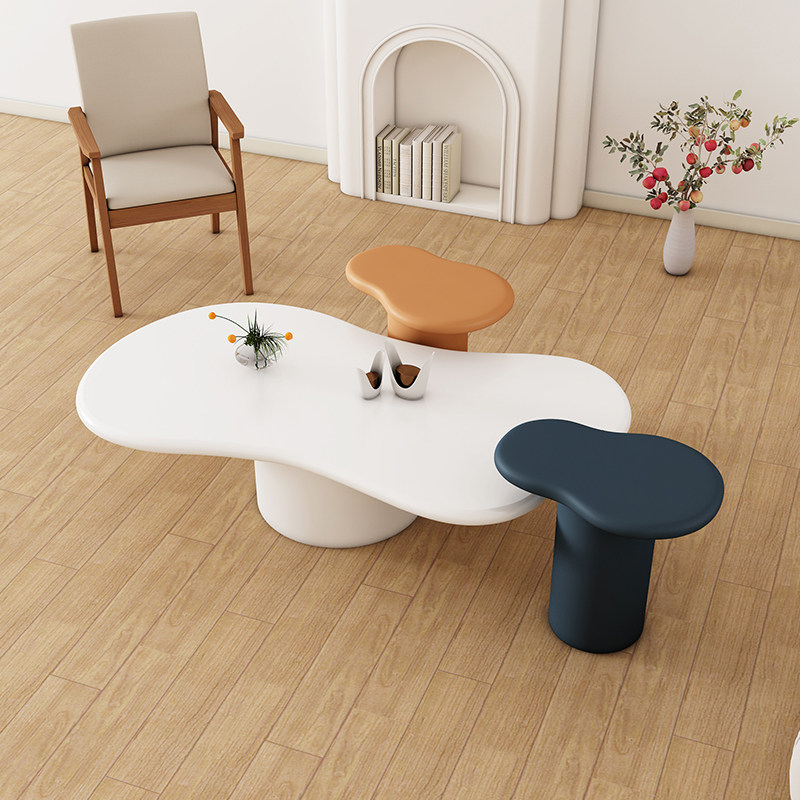 Nordic special-shaped coffee table creative cloud wabi-sabi wind side table irregular milk white wooden living room table designer