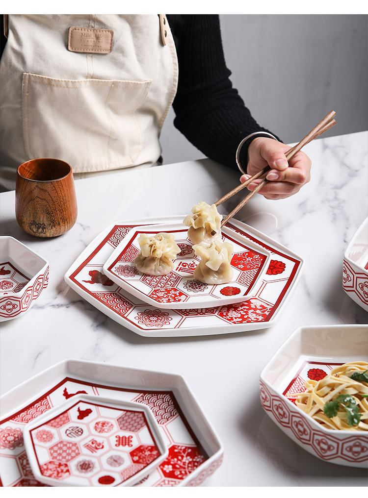 Tinyhome traditional Chinese ceramic tableware plate wedding decorate dish dish soup of fruit all the dishes in the New Year