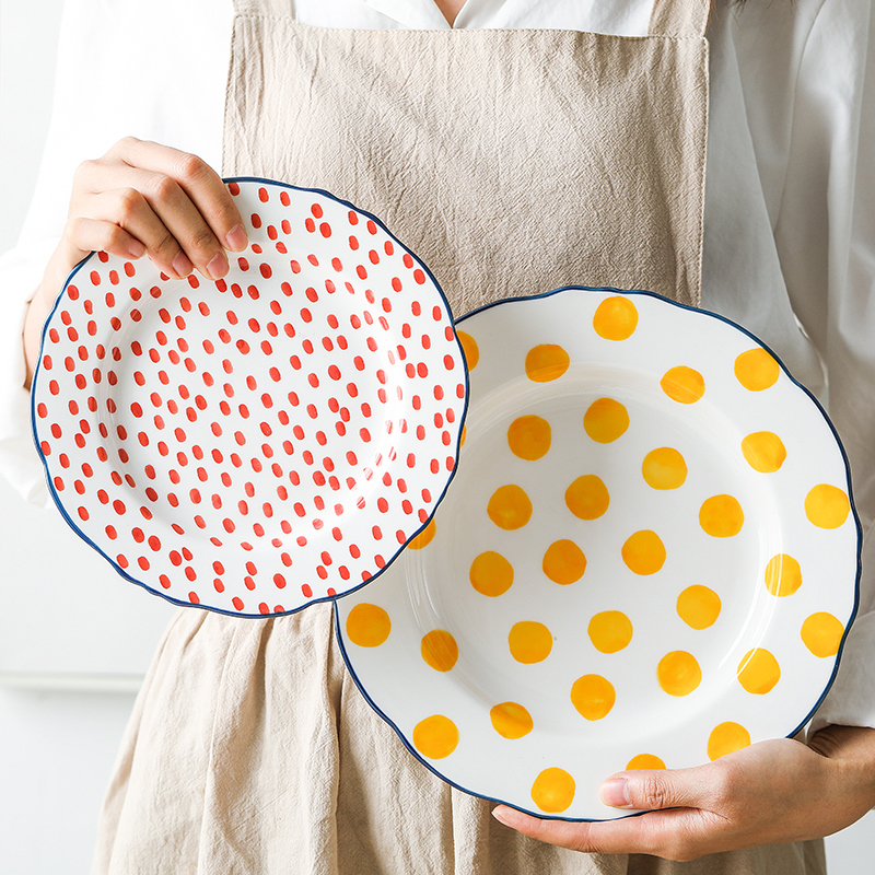 Tinyhome Japanese ceramics tableware household salad bowl bowl rainbow such as bowl soup bowl wave order breakfast tray plates run out
