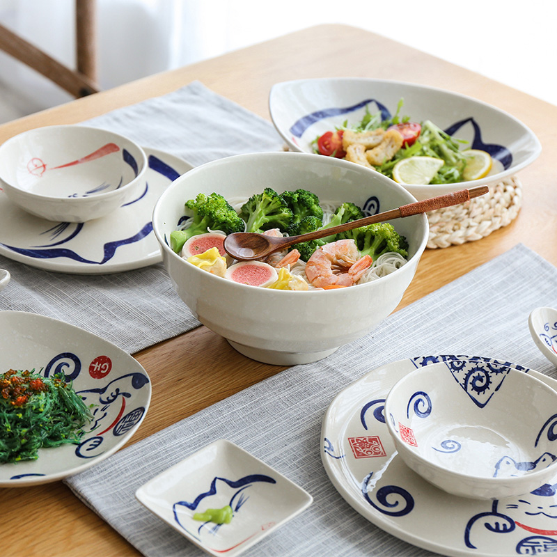 Tinyhome cartoon ceramic bowl dish hand - made plutus cat ears noodles in soup bowl dish rectangular fish dish, lovely tableware