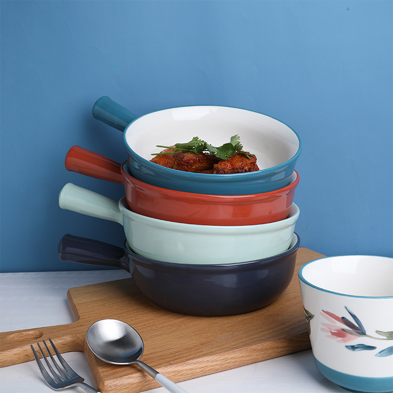 Creative tinyhome Japanese handle bowl of fruit salad bowl ceramic tableware household breakfast bowl of beef noodles in soup bowl bowl