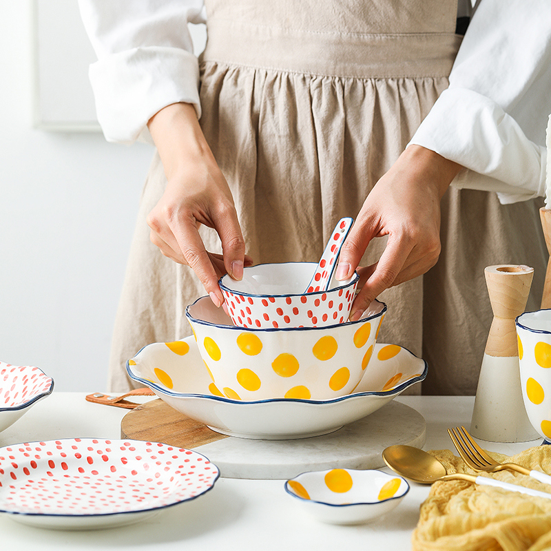 Tinyhome Japanese ceramics tableware household salad bowl bowl rainbow such as bowl soup bowl wave order breakfast tray plates run out