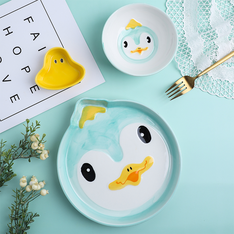 Tinyhome creative children ceramic tableware set dishes domestic cartoon animals dishes for breakfast of bread and butter