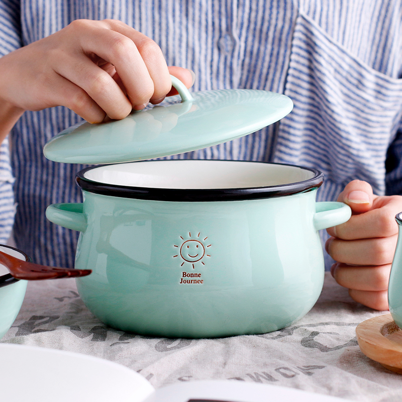 Tinyhome ceramics with cover make rainbow such as bowl, lovely big bowl Japanese ramen ears big rainbow such as bowl bowl soup bowl of stew