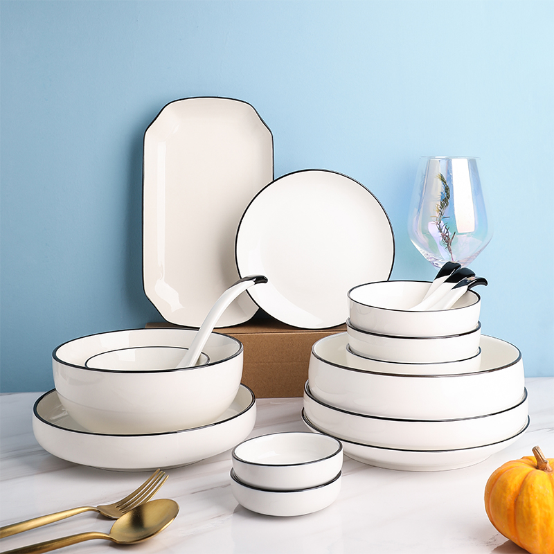 tinyhome European Bowl Dish Suit Home Minimalist Ceramic Bowl Rice Bowls Tray Cutlery Family Suit Bowls