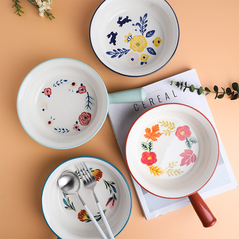 Creative tinyhome Japanese handle bowl of fruit salad bowl ceramic tableware household breakfast bowl of beef noodles in soup bowl bowl