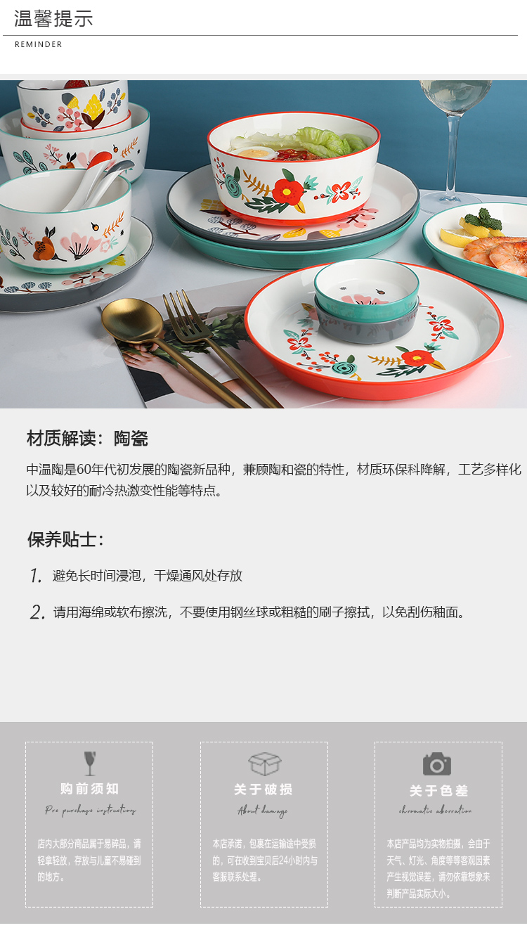 Tinyhome Japanese dishes chopsticks tableware suit creative dishes move ceramic set bowl noodles in soup bowl family