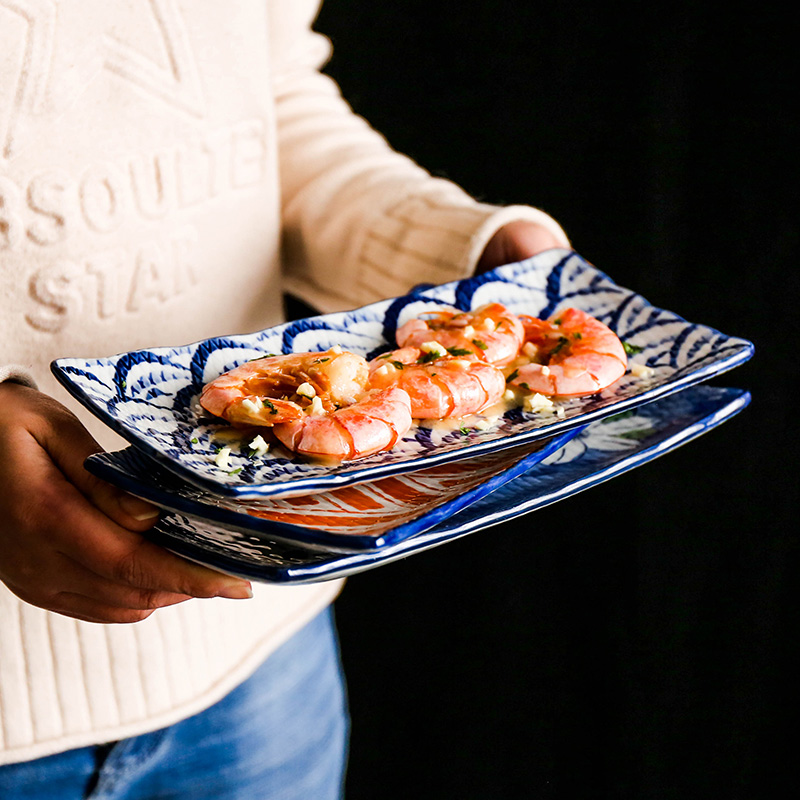 Japanese creative salmon sushi platter ceramic tableware plates rectangular snacks. The Dish food Dish of household