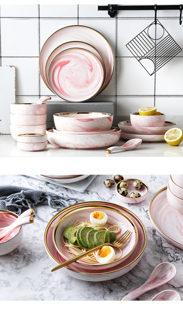 Tinyhome northern wind pink marble up phnom penh ceramic tableware suit household people eat dishes suit