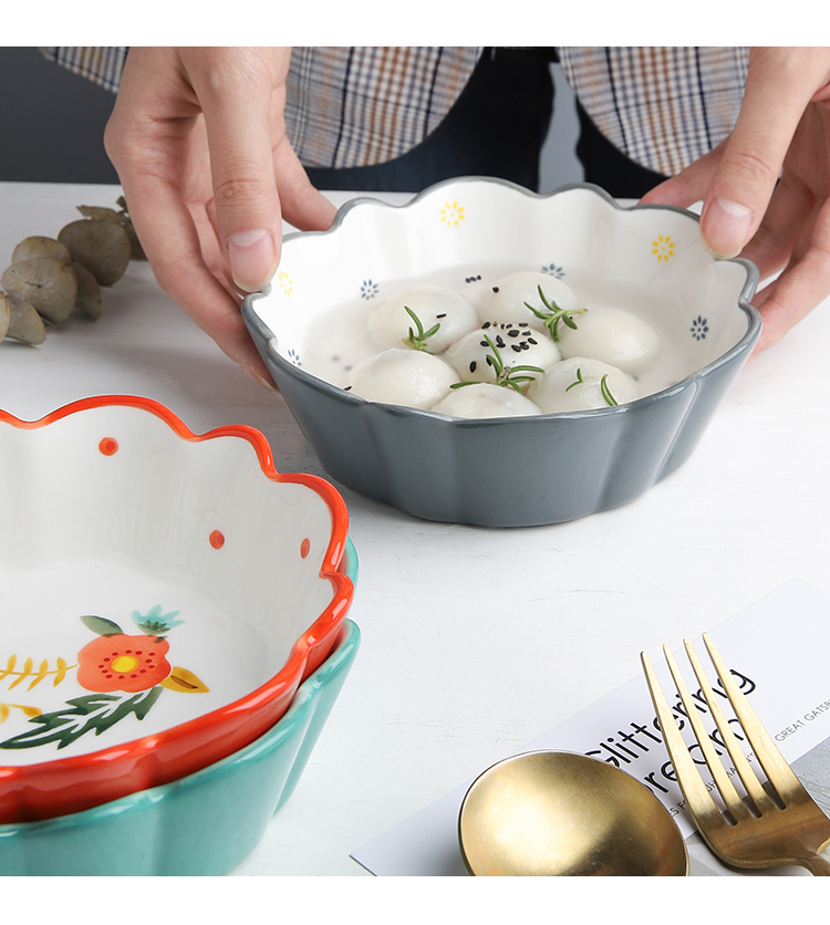 Japanese lovely lace ceramic bowl bowl creative household individuality bowl dessert fruit salad bowl noodles bowl bowl