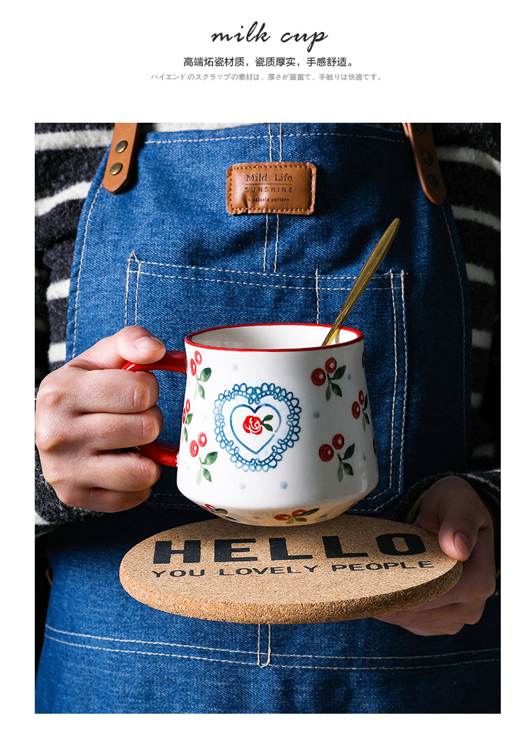 Tinyhome Japanese lovely retro cherry ceramic keller creative breakfast cup tea cup of milk coffee cup