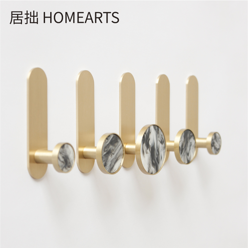 Nordic hot-selling creative brass black and white hook viscose non-perforated wall hook rear sticky hook clothes hook