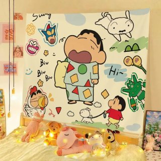 动漫蜡笔小新床头挂布可爱卡通背景布房间卧室拍照氛围感墙布治愈