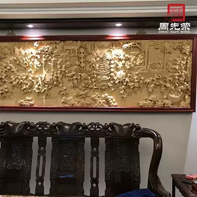 Zhou Xianrong Baizi figure hand-carved living room bedroom background wall custom-made spring picture solid wood Dongyang wood carving