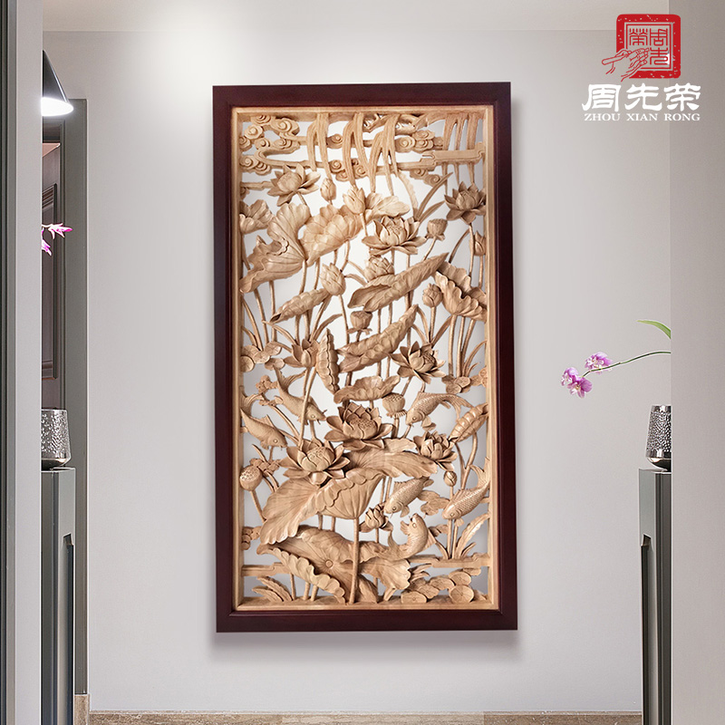 Zhou Xianrong Jiuyu hollow hand-carved partition porch background wall more than every year customized solid wood Dongyang wood carving
