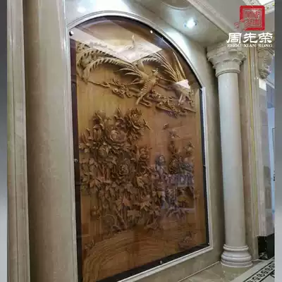 Zhou Xianrong handmade carving peony phoenix partition wall background wall custom-made free design solid wood Dongyang wood carving