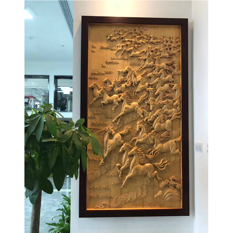 Zhou First Rong Wanma Pentium Sofa Background Wall Horse to successfully book Hedging Handmade Solid Wood Collection East Yang Wood Sculpture