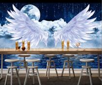 Starry Sky star moon meteor background wall integrated Board white feather painting wall panel angel wing wall panel