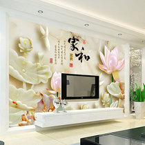 Chinese style 3d three-dimensional Lotus fiberboard personality living room TV background wall wall panel jade carving background wall integrated board