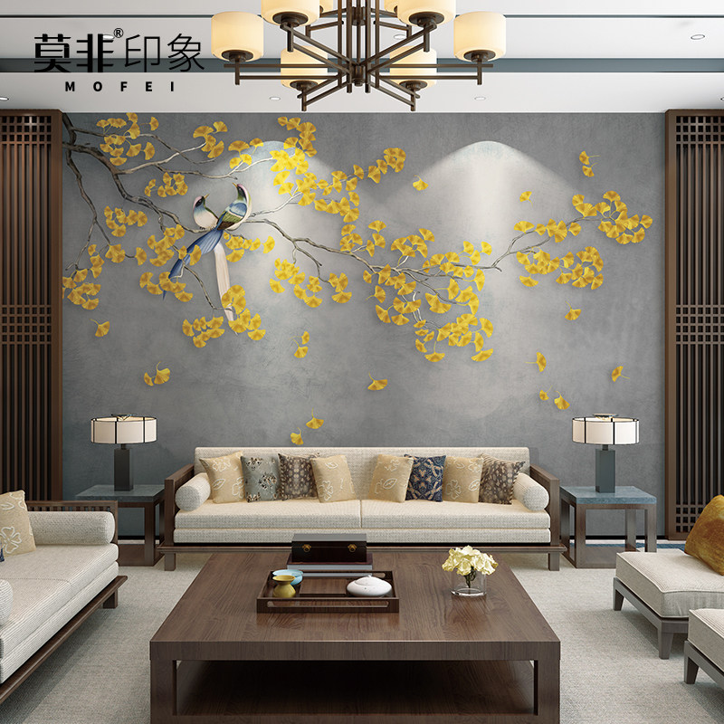 New Chinese TV background wall mural modern flower and bird highlight painting bedroom living room 3d bamboo wood fiberboard wall painting