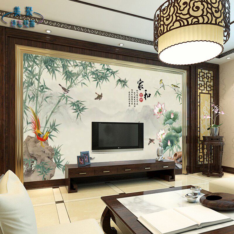 Chinese-style home and TV background wall bamboo wood fiberboard 3d8d landscape flower and bird integrated board bamboo lotus siding