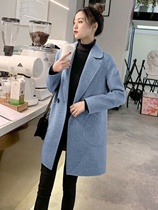Brand discount womens clothing cutting label counter removal foreign trade black woolen suit collar coat womens autumn and winter short woolen
