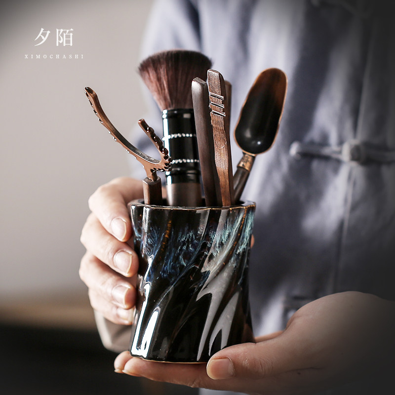Ebony solid wood tea ceremony six gentlemen set kung fu tea set accessories zero tea clip tea spoon brush tea knife household