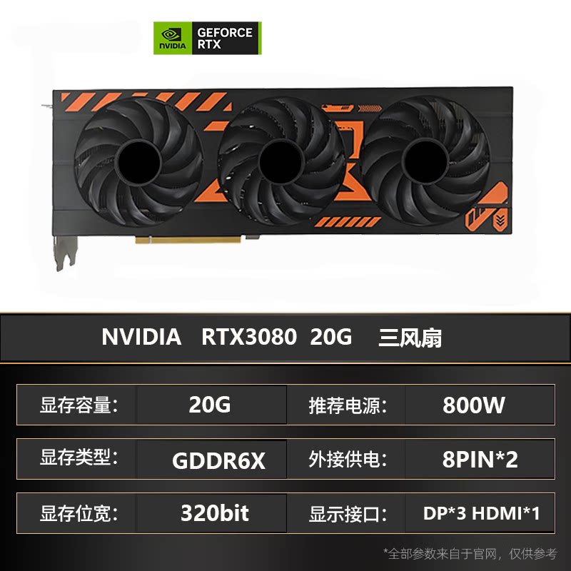 Совершенно новая 320-битная вычислительная видеокарта RTX 3080 20G с тремя вентиляторами и крупномасштабной обучающей игровой видеокартой