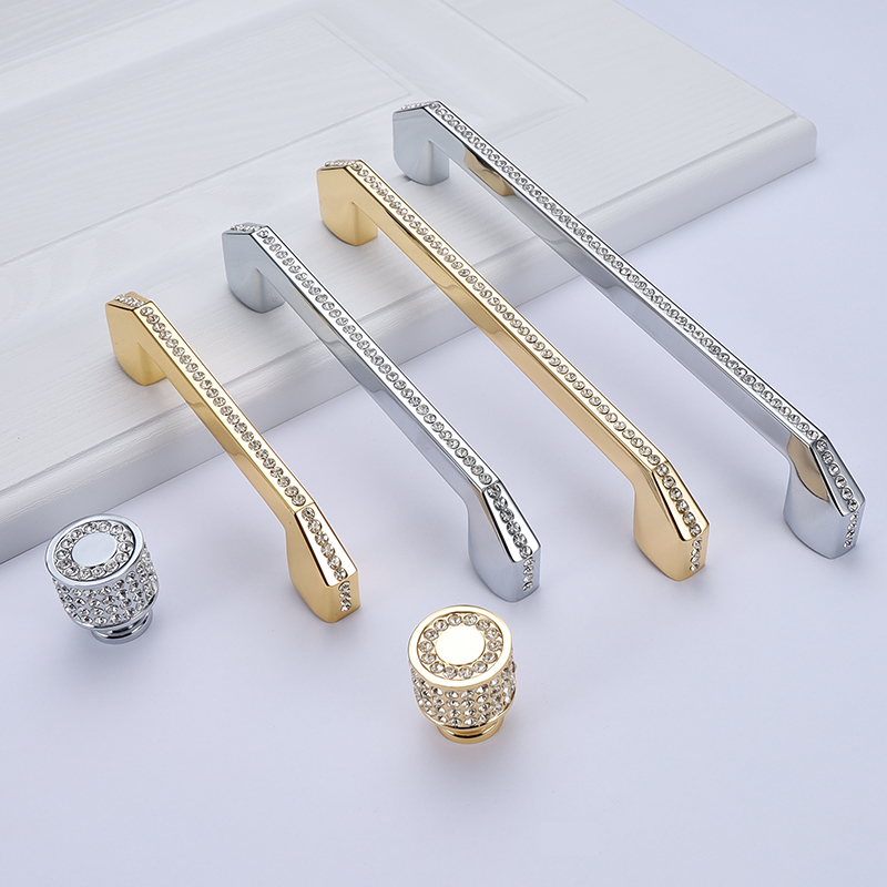 Europie Light Lavish Wardrobe Door Handle Bright Golden Brief Oacrystal Drawers Modern Brief handle Single-hole upscale Eurostyle