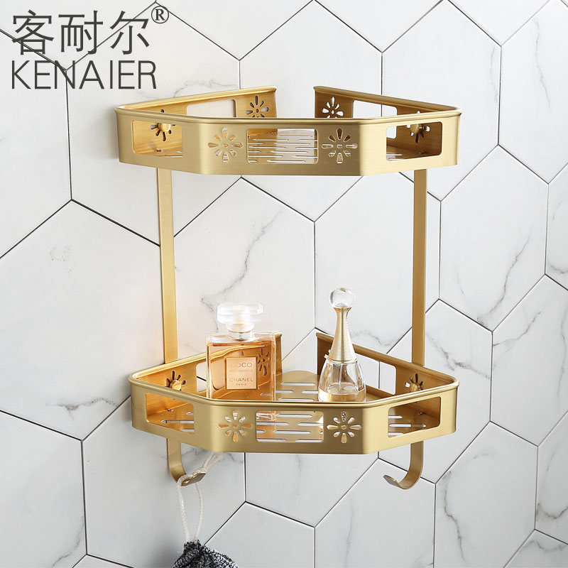 Total Copper Nordic Drawing Gold Bathroom Shelve Bathroom floor Bathroom Containing Wall-mounted Golden Brass Tripod Placed Basket