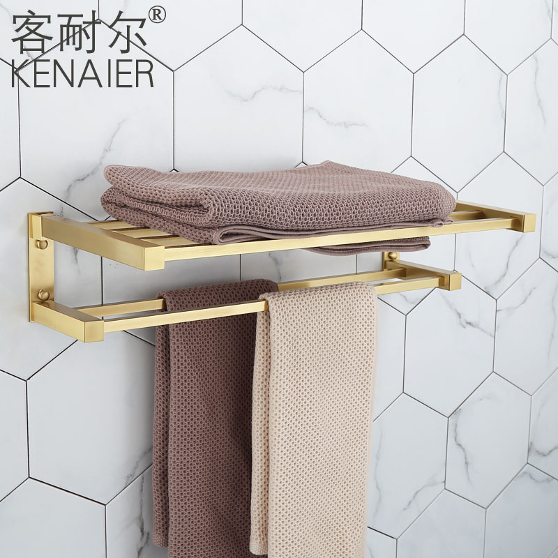Drawing Gold Wool Towel Rack Full Copper Makeup Room Rack Gold Brass Bath Towel Rack Nordic Bathroom Pendant Suit