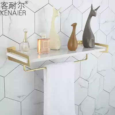Nordic brass minimalist shelf bathroom marble brushed gold towel rack cosmetic room light luxury towel rack gold