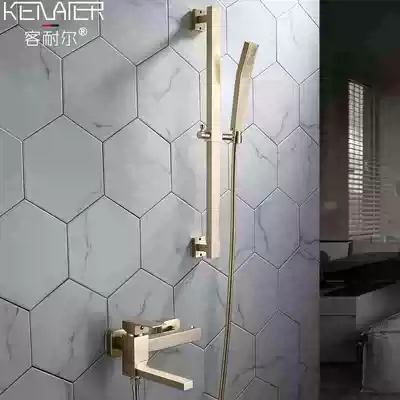 Nordic brushed gold all copper bathtub triple hot and cold faucet bathroom golden brass simple shower shower kit