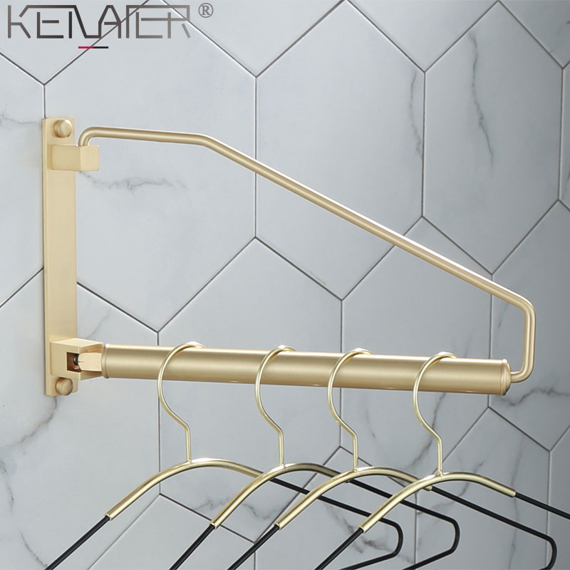 Balcony matte drying rack Nordic light luxury brush gold all copper invisible folding rotating clothes rail gold towel rack