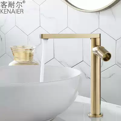 Nordic modern drawing gold all copper rotating hot and cold basin faucet wash hand wash basin cosmetic room golden faucet