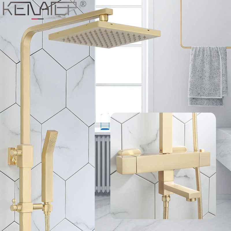 Full Copper Thermostatic Wire Drawing Gold Shower Shower Nordic Golden Bathroom Lift Booster Boost Shower Suit Home