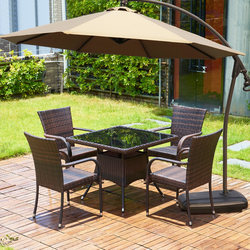 Outdoor Tables and Chairs, Terrace, Garden, Courtyard, Rattan Chairs, Leisure Set, Outdoor with Umbrella, Open-Air Chairs, Tea Table, Rattan Parasol