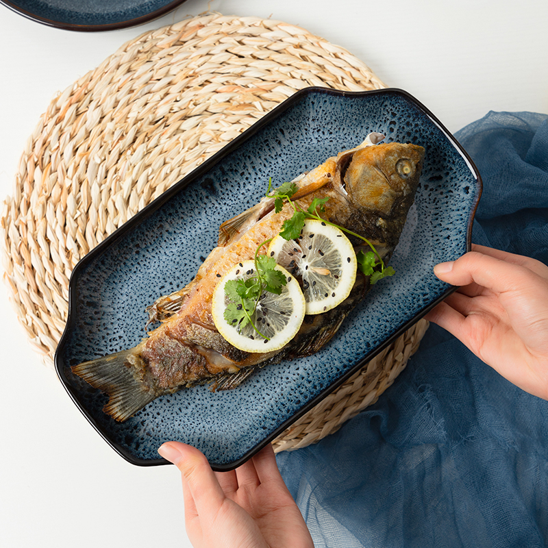 The Fish dish for household heating snack plate 10 inches plate creative move rectangular plate steamed Fish plate ceramic tableware