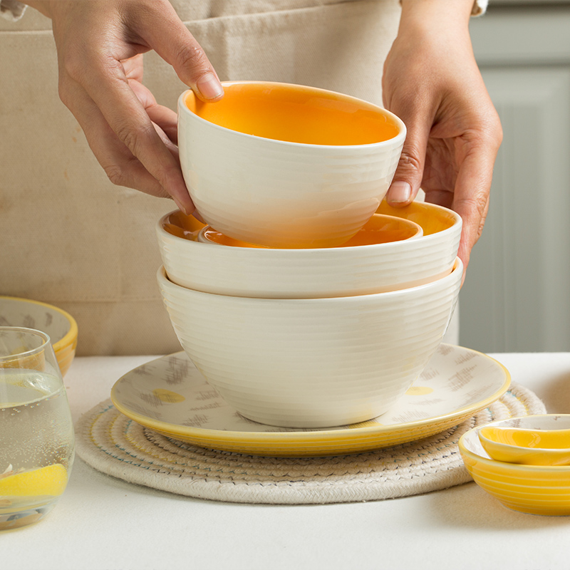 Rice bowl household Japanese personality creative rice bowl instant noodle bowl salad bowl soup bowl dish plate combination ceramic tableware