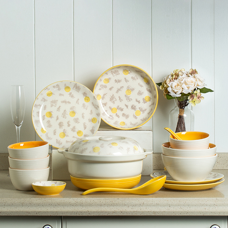 Dish set Household Chinese small fresh creative personality rice bowl soup bowl Simple bowl plate combination ceramic tableware