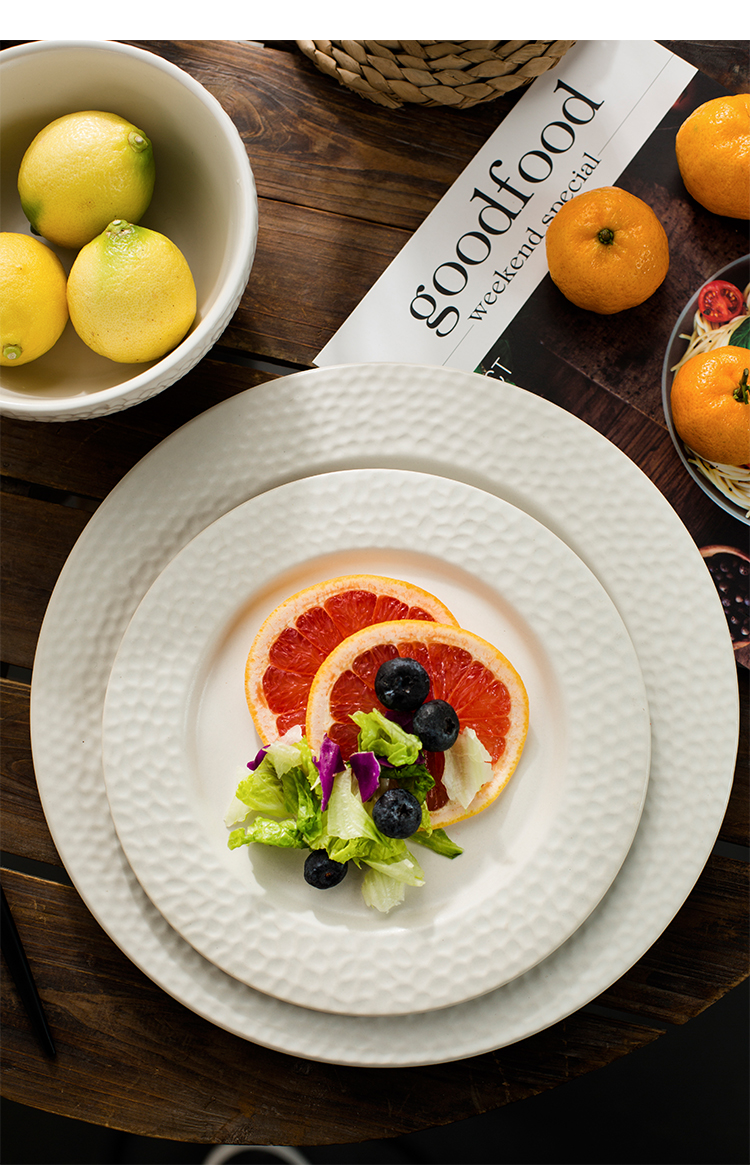 Ceramic disc western food steak plate 8 inch white household contracted breakfast dishes cup creative food tableware suit one person