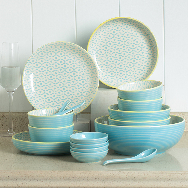 Dishes set home Japanese small fresh rice bowl with instant noodle bowl soup bowl creative personality bowl plate combination ceramic tableware