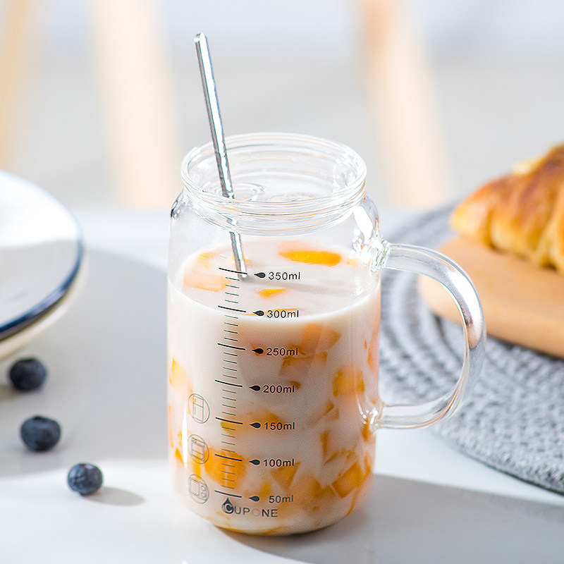 Milk cup glass children's milk cup bubble milk powder special with straw ml oatmeal breakfast cup household scale cup