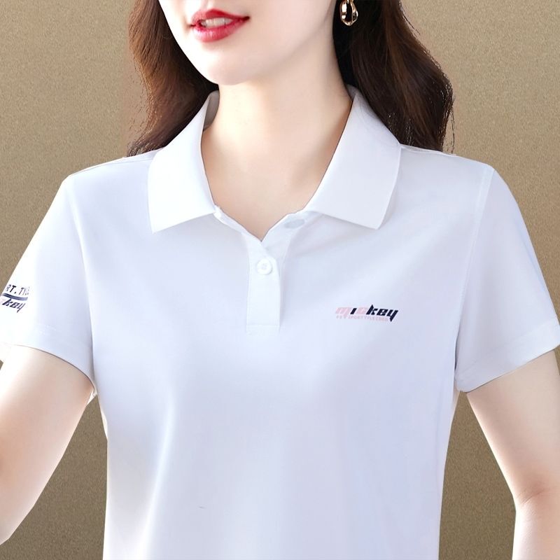 Mom-Style Turn-Down Collar Short-Sleeve T-Shirt for Women, 2026 Summer New High-End Polo Shirt, Middle-Aged Casual Plus-Size Top, Trendy