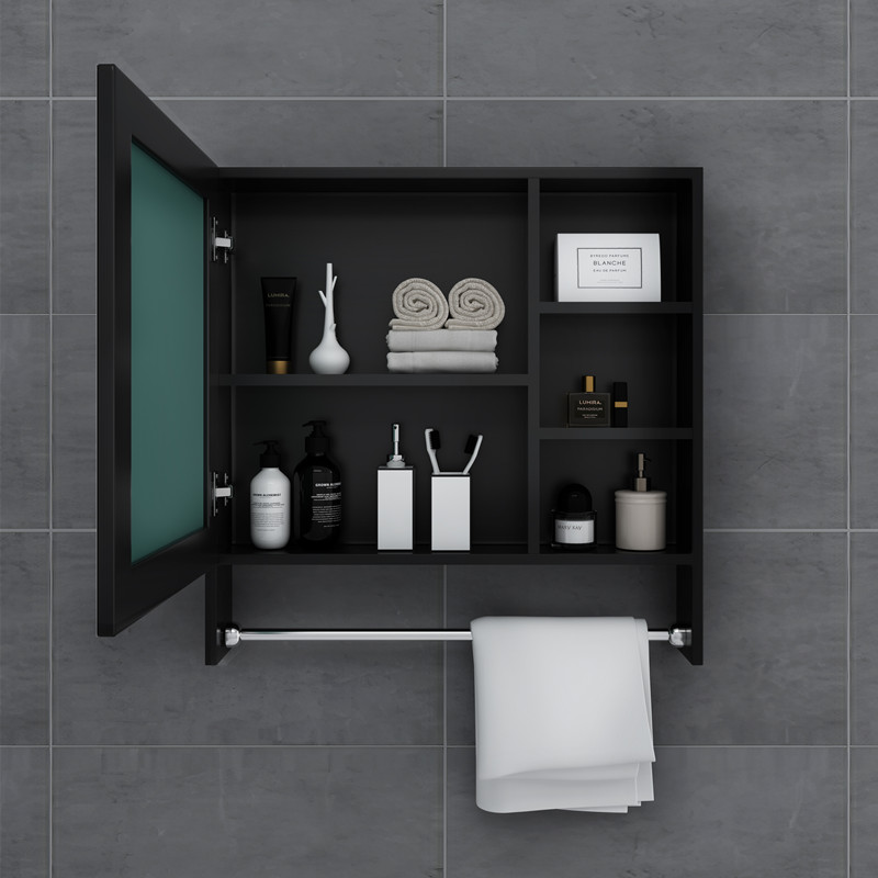 Hole-free bathroom mirror cabinet Small apartment wall-mounted powder room Aluminum mirror box storage cabinet Mirror with shelf Hanging cabinet