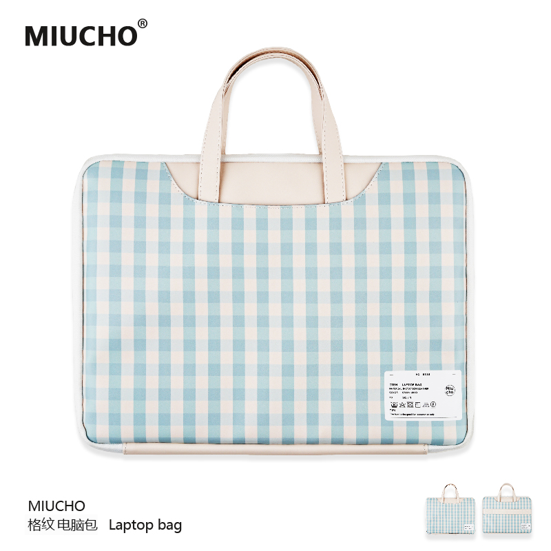 MIUCHO Fresh green plaid student commuter notebook pen electric bag applies Apple 14 inch Lenovo 16 inch