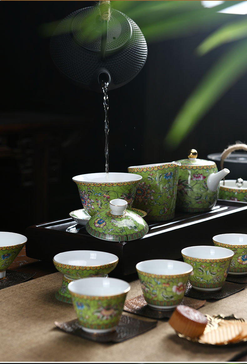 Kung fu tea set jingdezhen porcelain enamel craft household whole tureen teapot teacup set of a set of custom