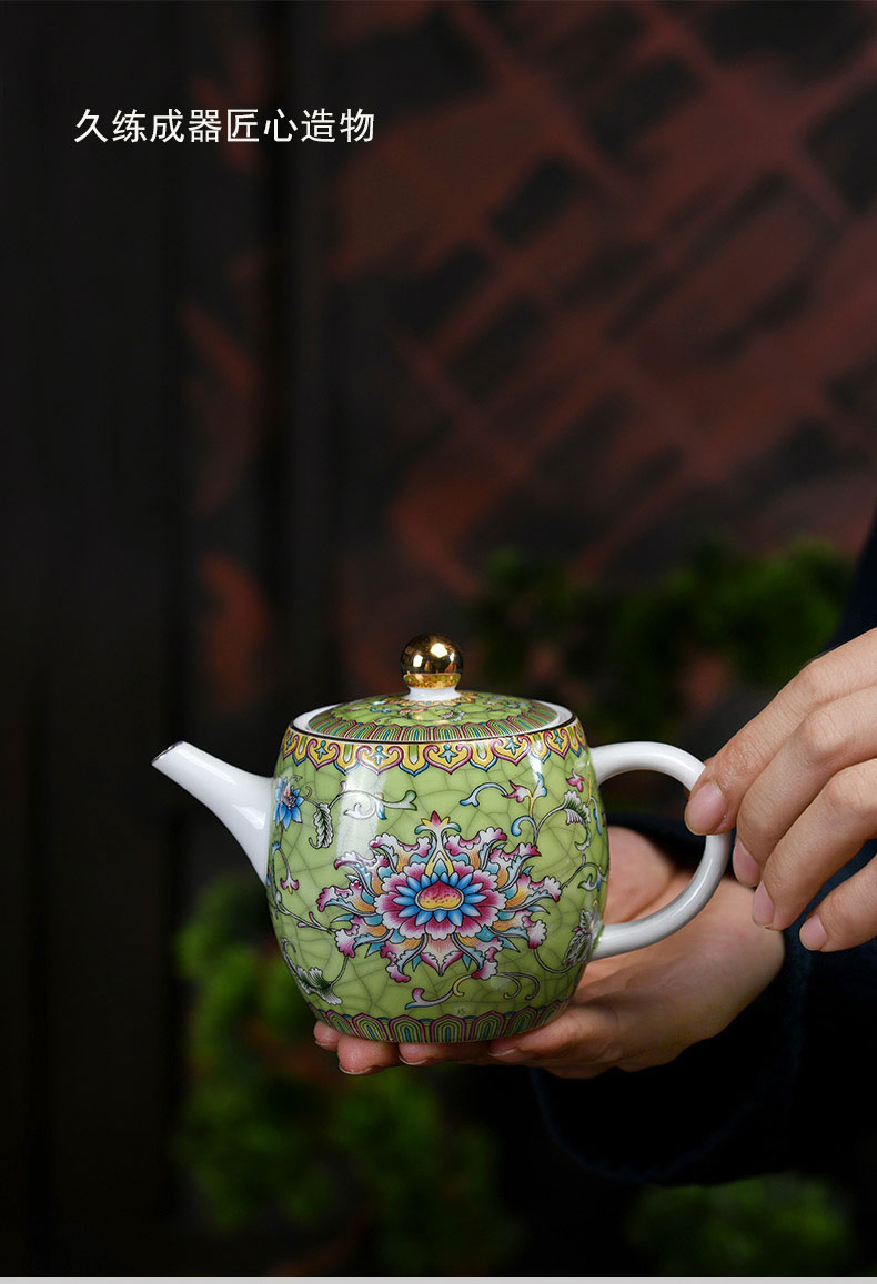 Colored enamel tea kettle ceramic household pure manual side pot of kung fu teapot little teapot girder single pot pot